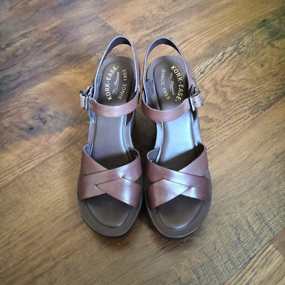 Kork-Ease Smooth & Suede Leather Strappy Platform Wedge Sandals Chocolate